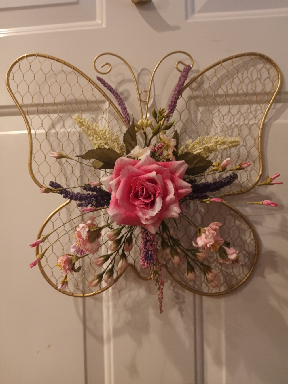 Decorative Custom CreateButterfly Wall Accent with Pink Rose and Lavender Sprays